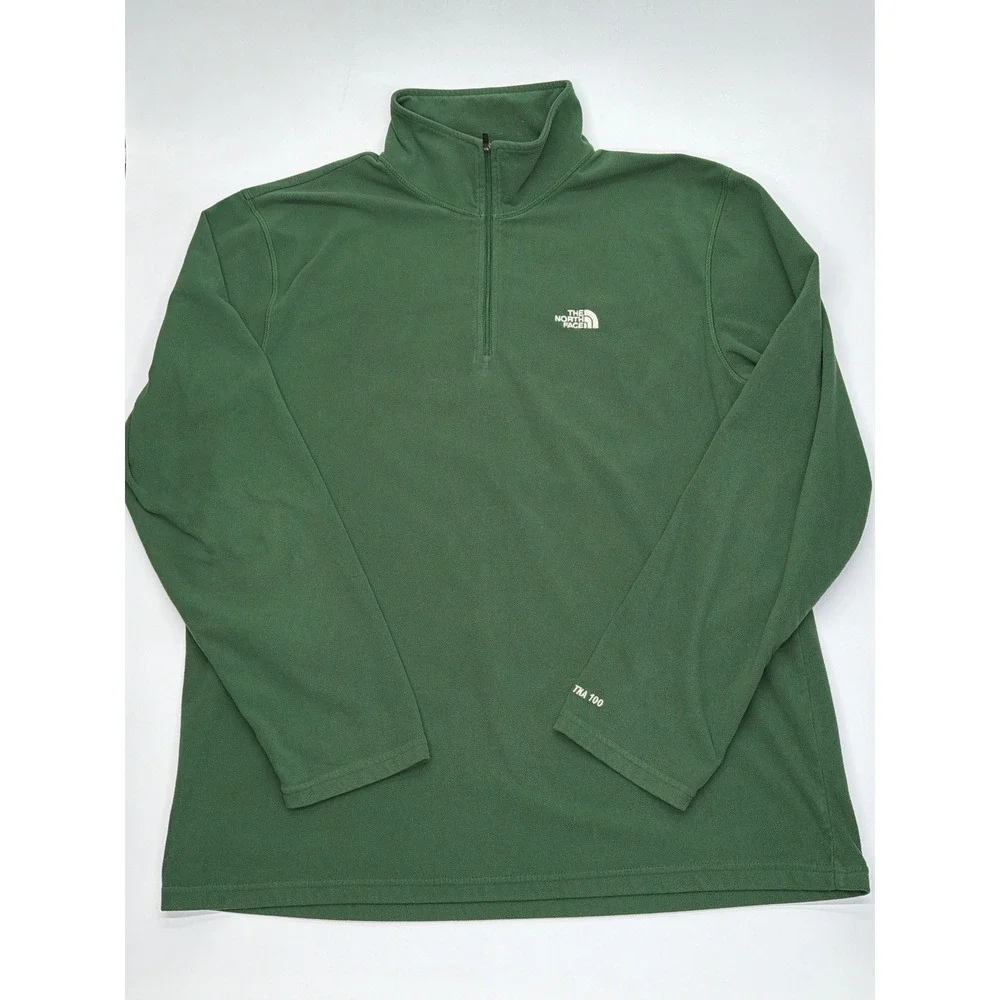 The North Face TKA 100 Mens Large Green Quarter‎ Zip Fleece Pullover Jacket L
